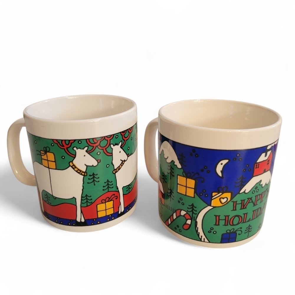 Vintage Houze Alan Wood Christmas Mugs, Made in England Set of 2